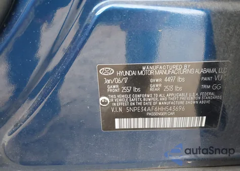 2017 Hyundai Sonata Sport z USA, uszkodzony, nr VIN 5NPE34AF6HH543696